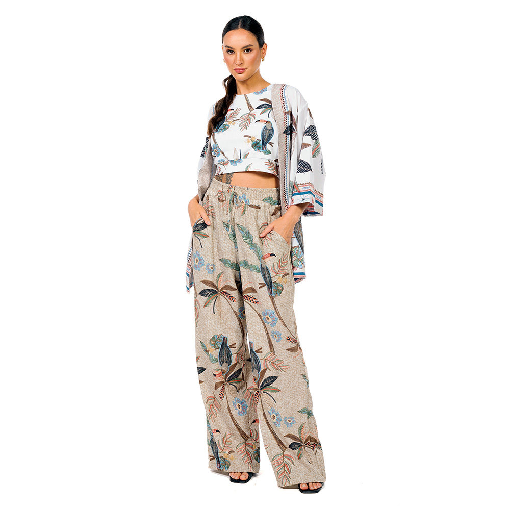 Kimono Raizes Estampado Tucaninhos Bordados