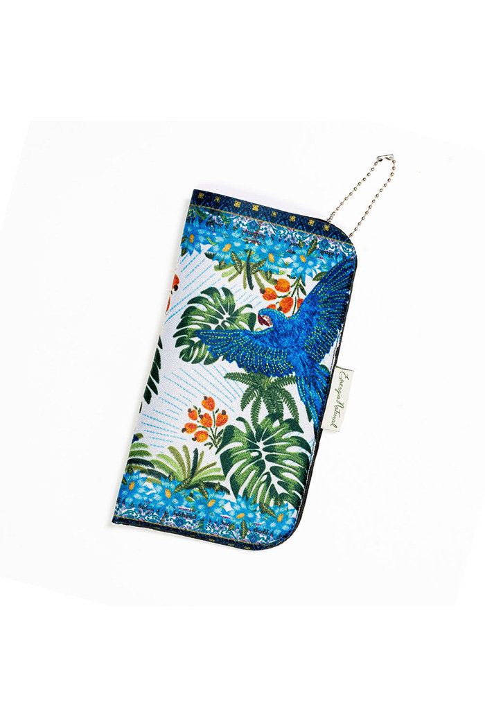 Porta Feminino Celular Arara Bordado Barra Estampado Arara Bord Barra Fundo Azul Estampado Arara Bord Barra Fundo Azul