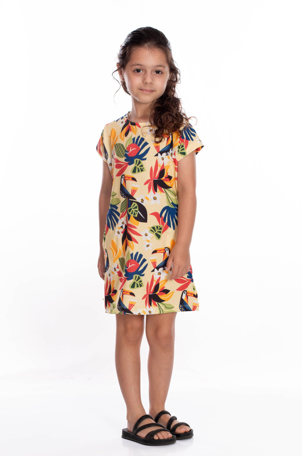 Vestido Infantil Floresta Infantil Estampado Desenho Infantil Tucanos