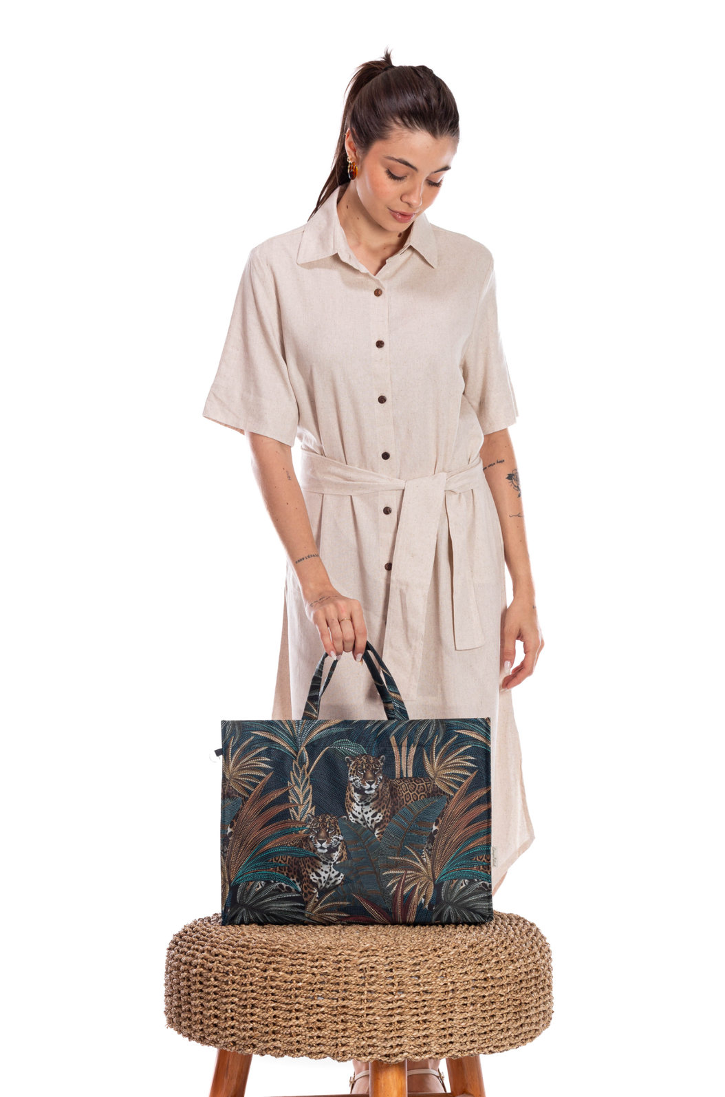 Bolsa Resort Estampada Onças Pontos de Luz