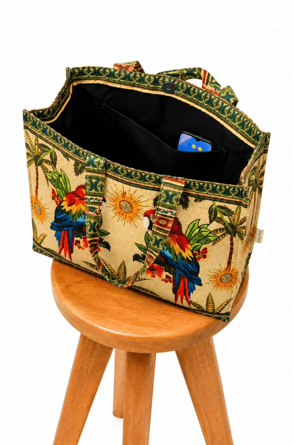 Bolsa Resort Estampada Aves Tropicais Barrado