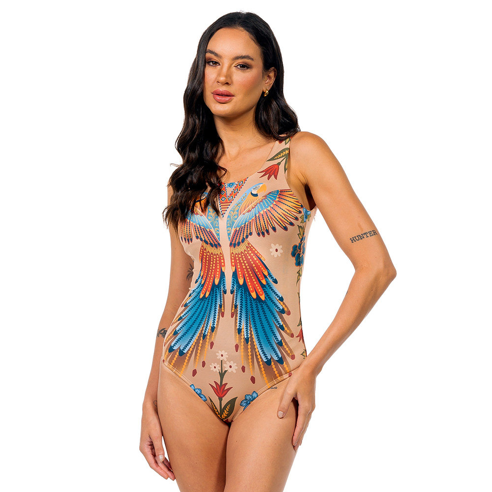 Body Feminino Regata Estampado Araras Paraíso Floral