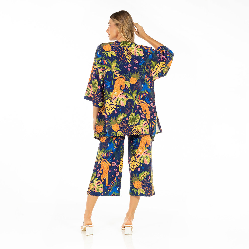 Kimono Raizes Estampado Onça Arara Candy Color