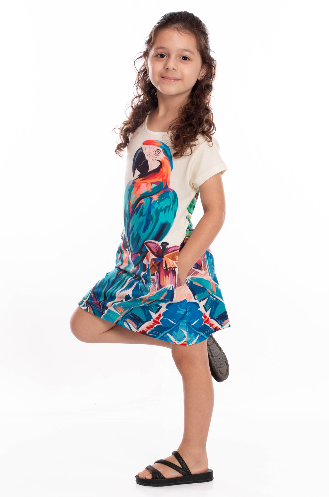 Vestido Infantil Floresta Infantil Estampado Canindé Bananas e Lírio