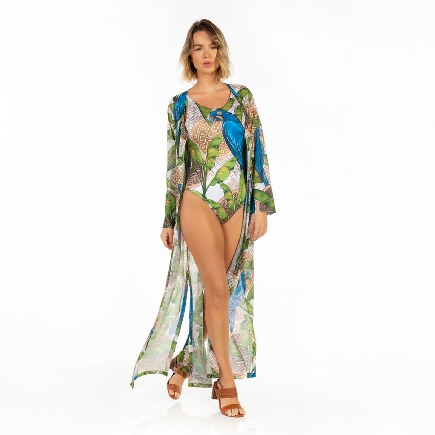 Saída de Praia Trancoso Estampada Cestos Arara Azul Étnicos Saída de Praia Trancoso Estampada Cestos Arara Azul Étnicos