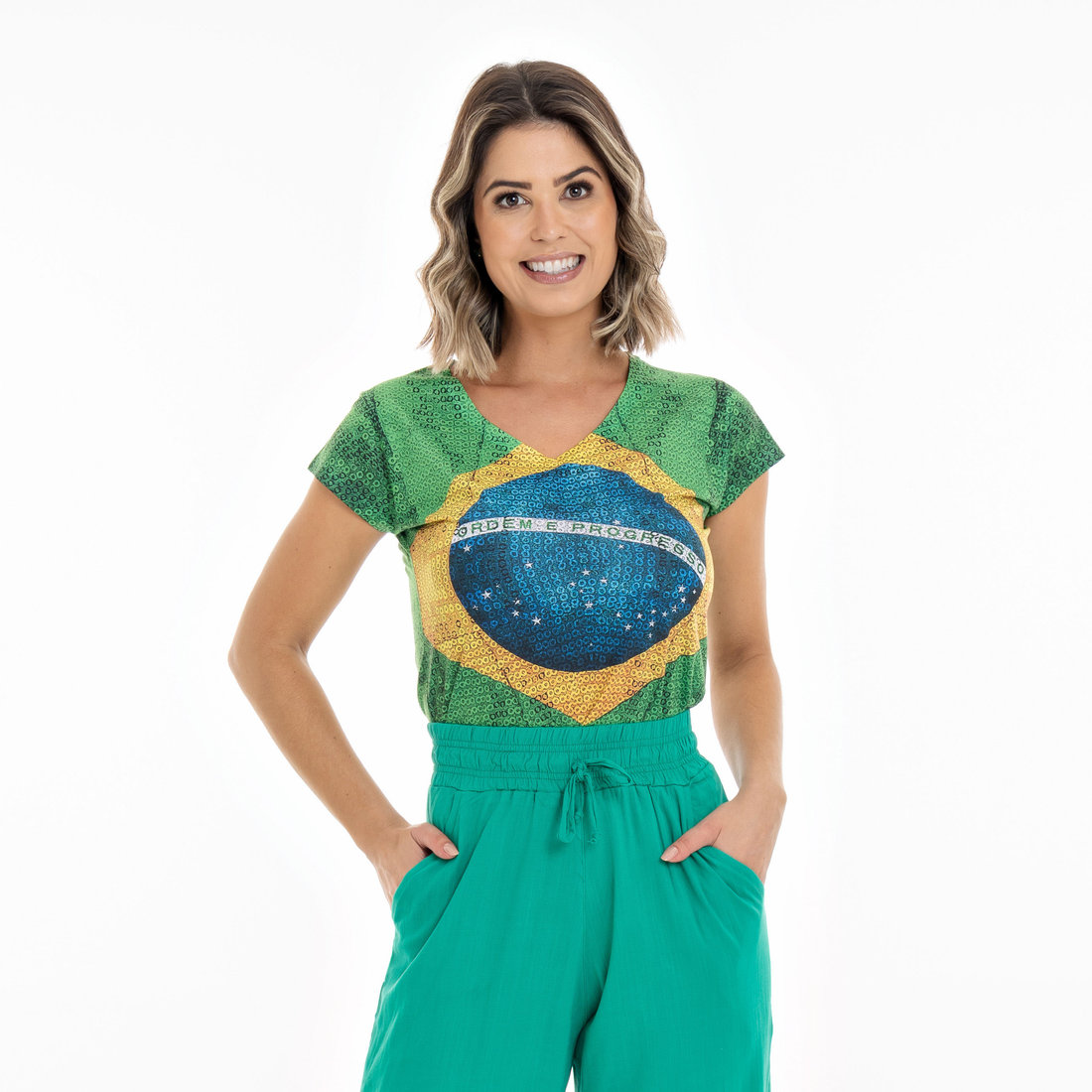 Blusa Feminina Florata Estampada Bandeira Lantejoulas