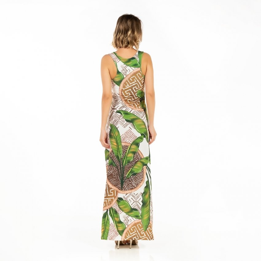 Vestido Feminino Hortência Estampado Cestos Arara Azul Étnicos Vestido Feminino Hortência Estampado Cestos Arara Azul Étnicos