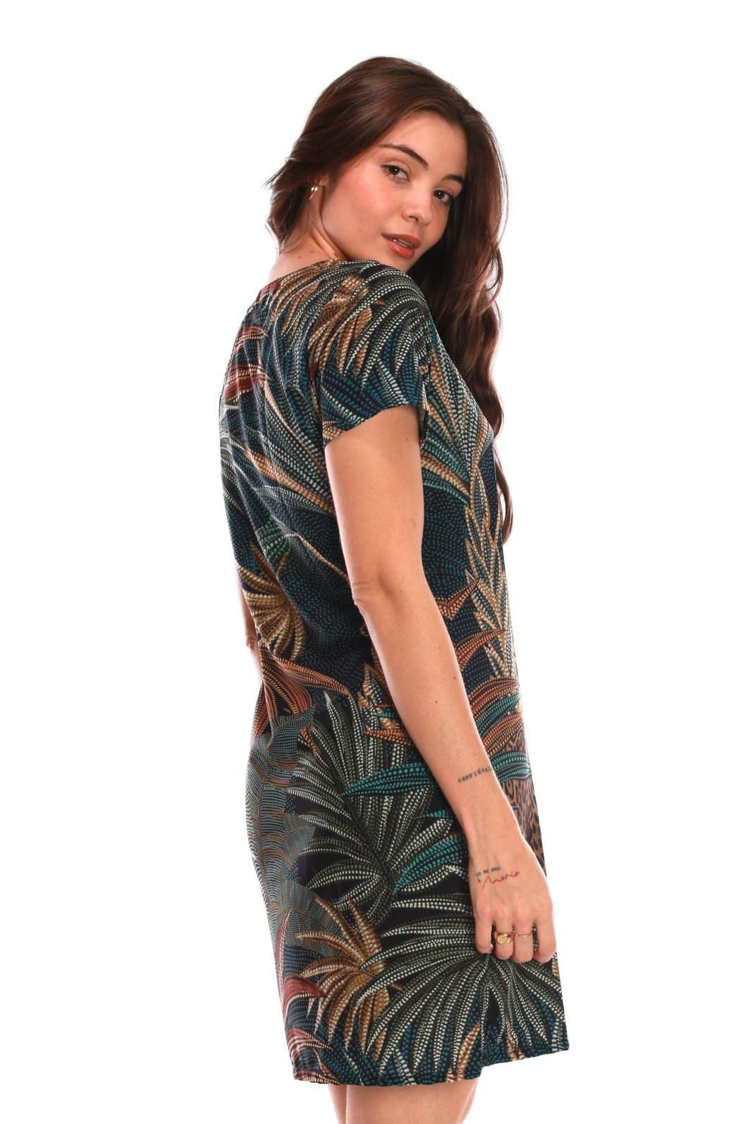 Vestido Feminino Atena Curto Estampado Onças Pontos de Luz Vestido Feminino Atena Curto Estampado Onças Pontos de Luz