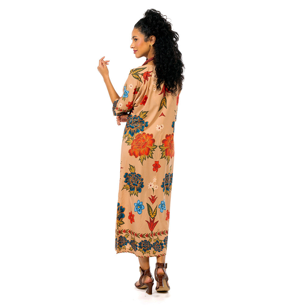 Vestido Feminino Kaftan Atena Estampado Araras Paraíso Floral