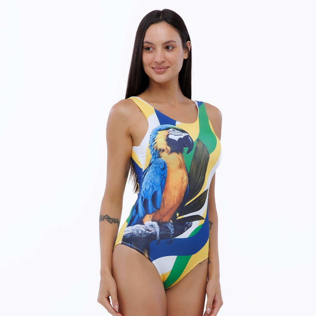 Body Feminino Regata Estampado Arara Brasil Cores