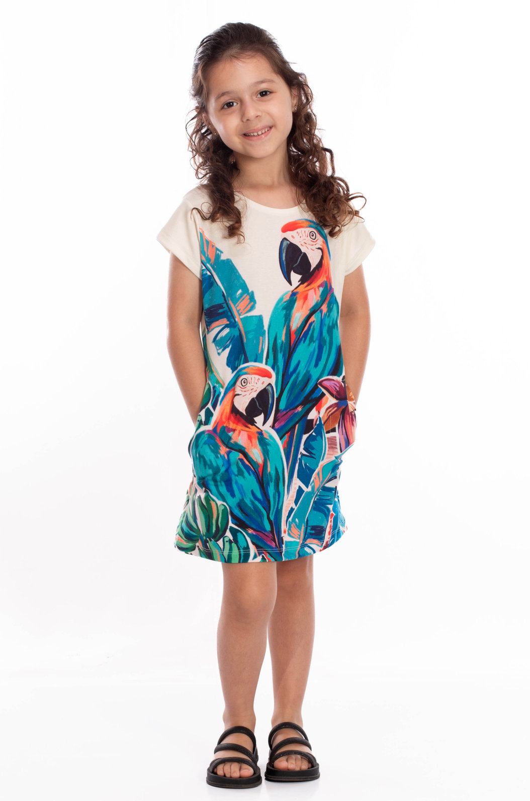 Vestido Infantil Floresta Infantil Estampado Canindé Bananas e Lírio