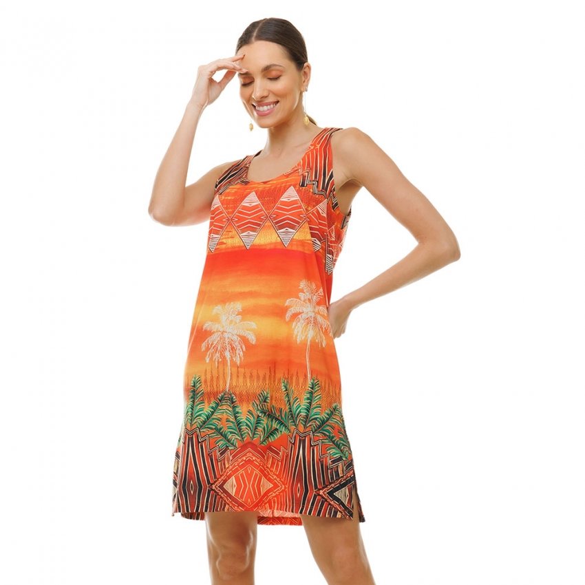 Vestido Feminino Flora Estampado Étnicos Fundo por do Sol