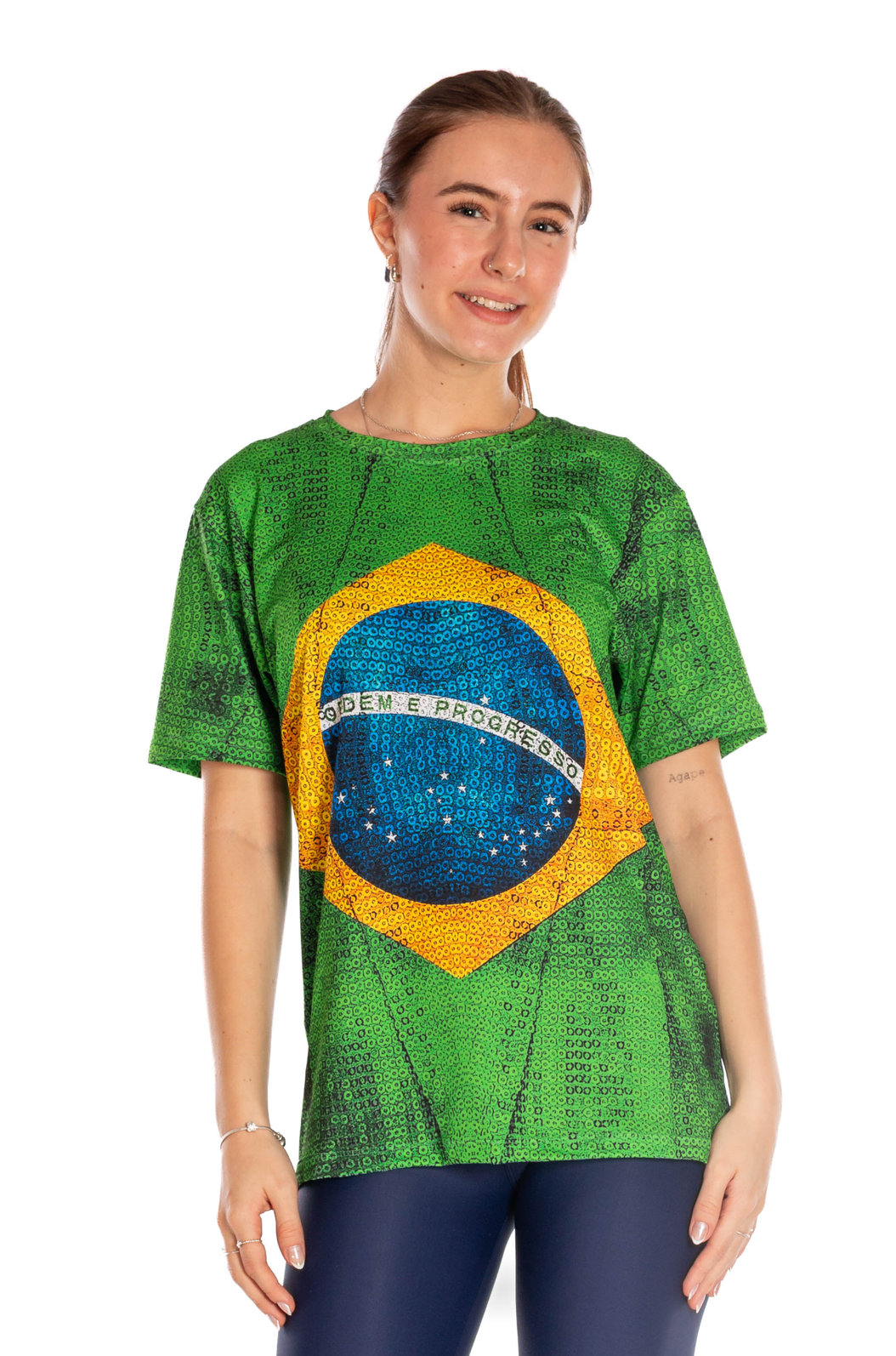 Camiseta Básica Unissex Technodry Estampada Bandeira Lantejoulas Camiseta Básica Unissex Technodry Estampada Bandeira Lantejoulas