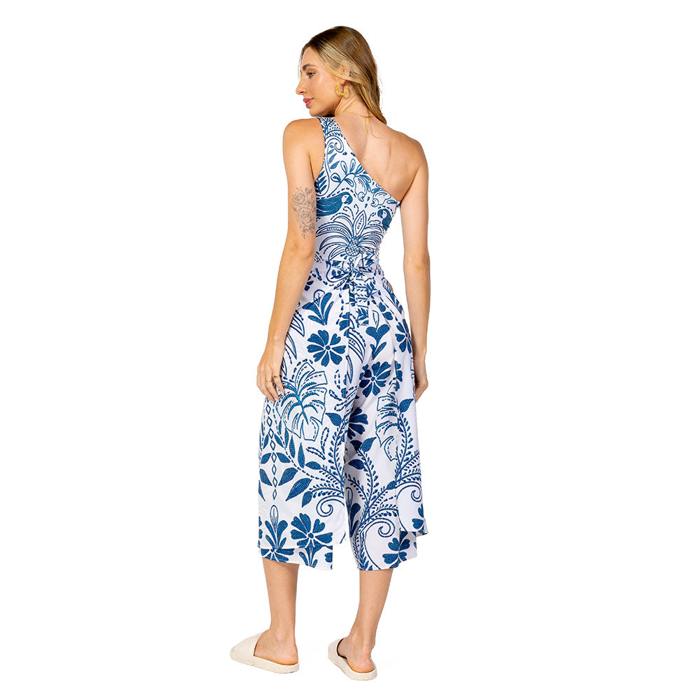 Calça Feminina Transpassada Estampada Araras Bordado Fundo Off Calça Feminina Transpassada Estampada Araras Bordado Fundo Off