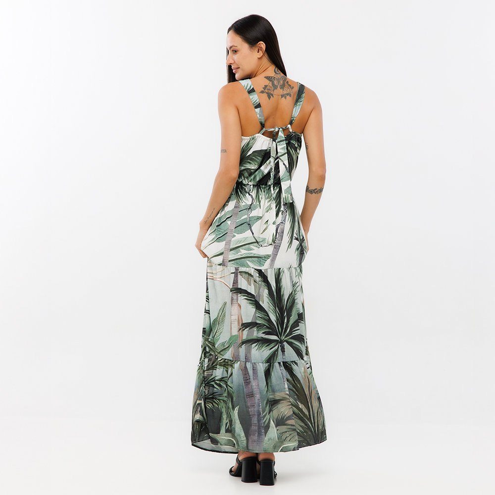 Vestido Feminino Aurora Estampado Palmeiras Fundo Degrade