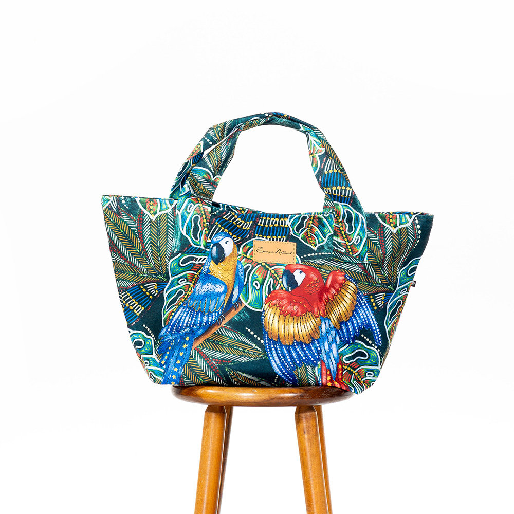 Bolsa Praia New Estampada Araras Folhagens Etnicas