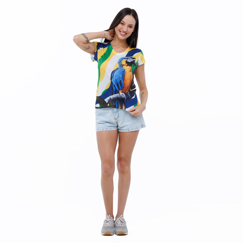 Blusa Florata Estampada Arara Brasil Cores