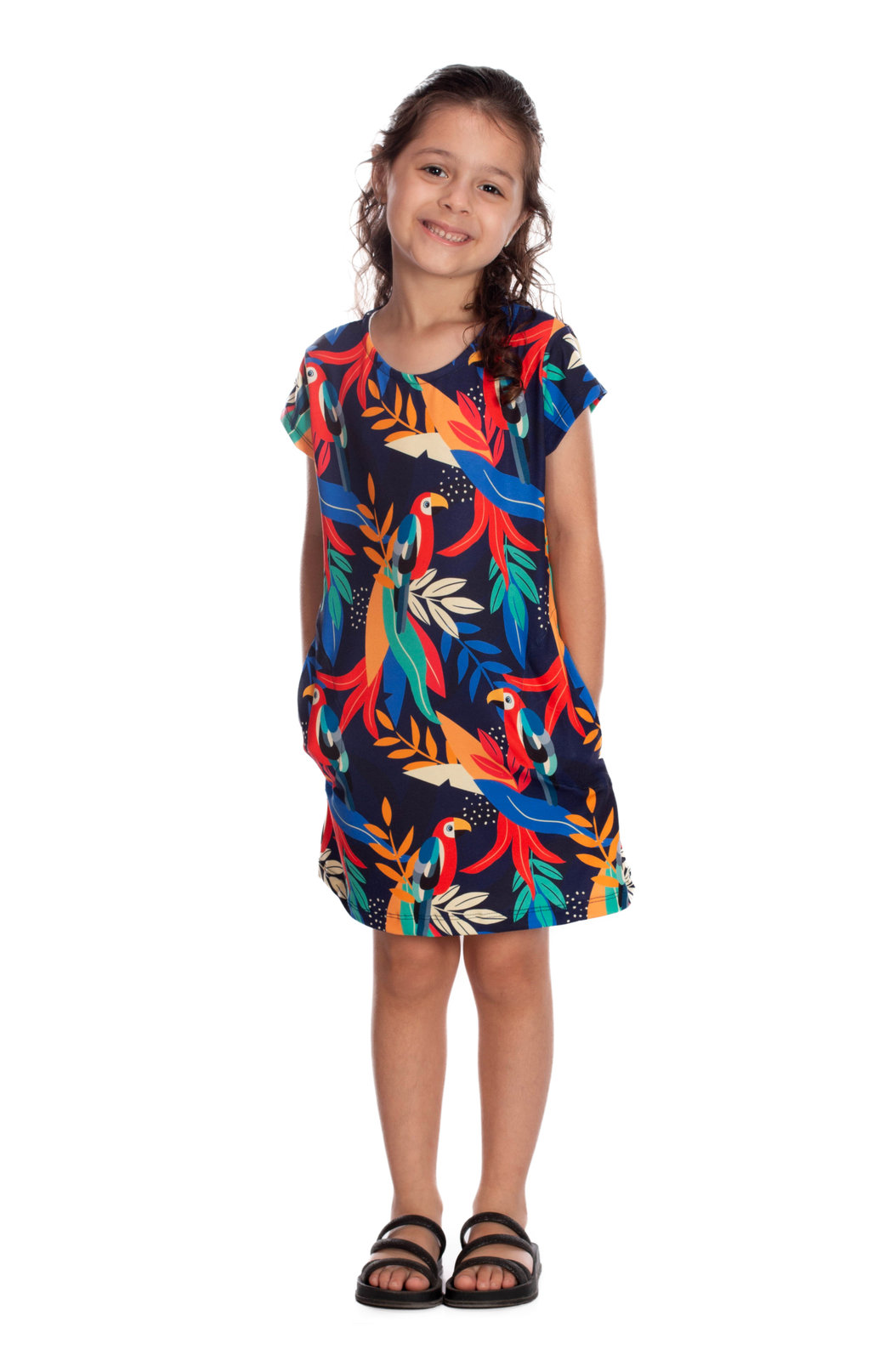 Vestido Infantil Floresta Infantil Estampado Desenho Infantil Araras