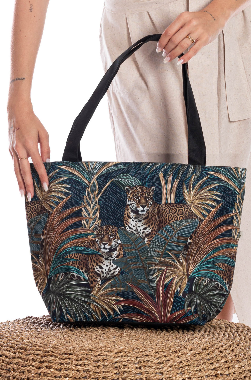 Bolsa Feminina Nylon Estampada Onças Pontos de Luz Bolsa Feminina Nylon Estampada Onças Pontos de Luz