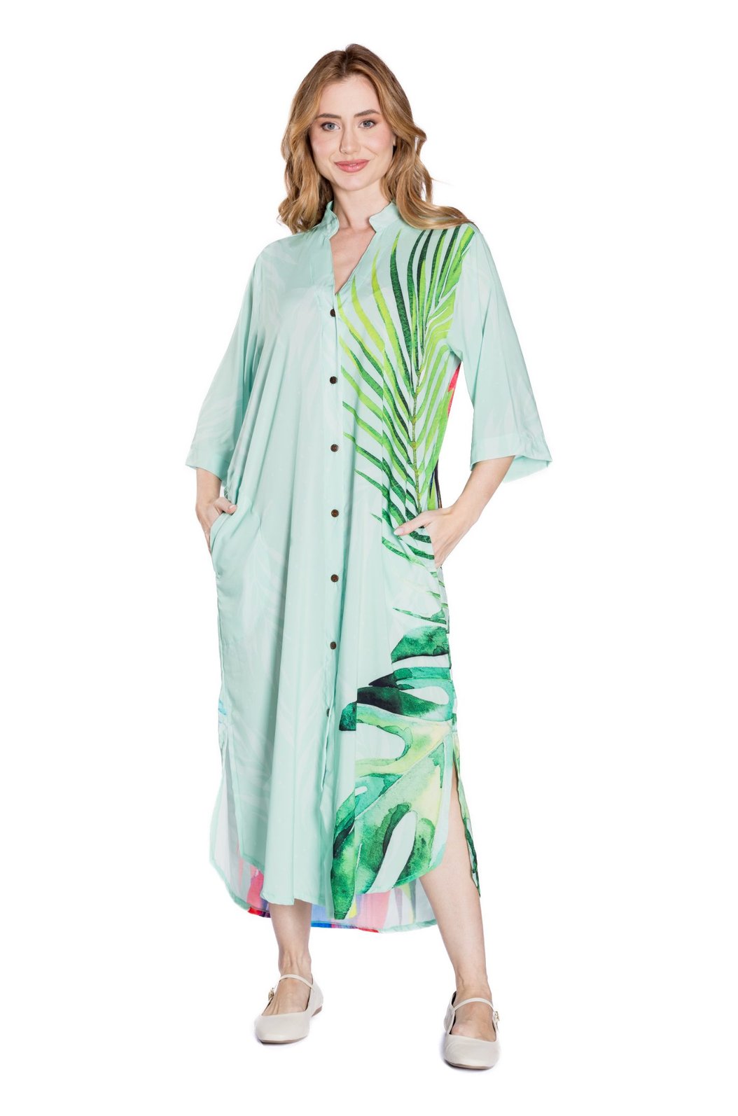 Vestido Feminino Chemise Atena Gola Padre Estampado Arara Vermelha em Pintura Vestido Feminino Chemise Atena Gola Padre Estampado Arara Vermelha em Pintura