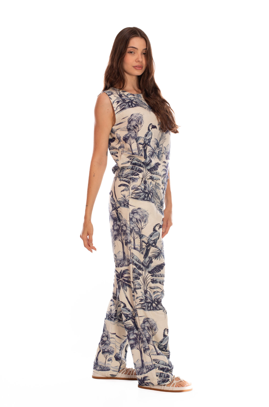 Cropped Linho Ana Estampado Folhagem Fundo Off Cropped Linho Ana Estampado Folhagem Fundo Off