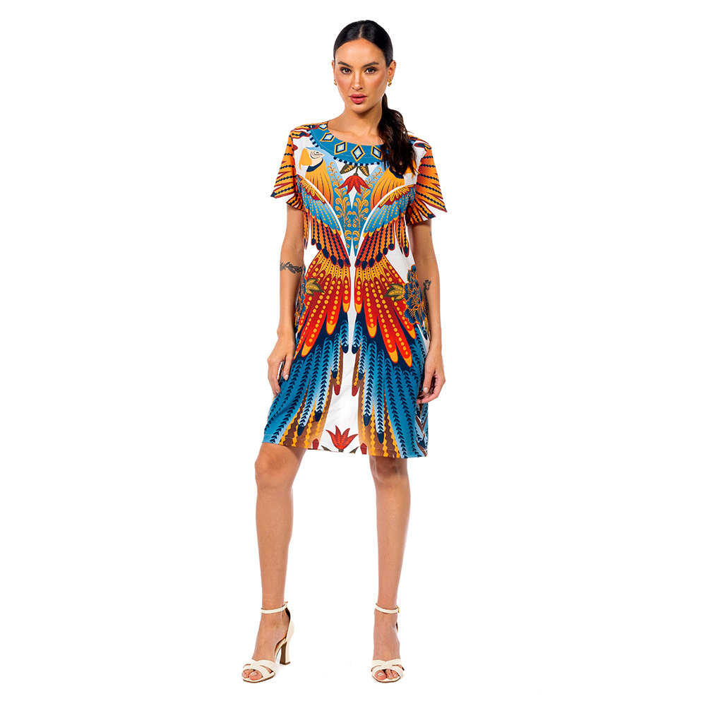 Vestido Feminino Atena Curto Estampado Araras Paraíso Floral Vestido Feminino Atena Curto Estampado Araras Paraíso Floral