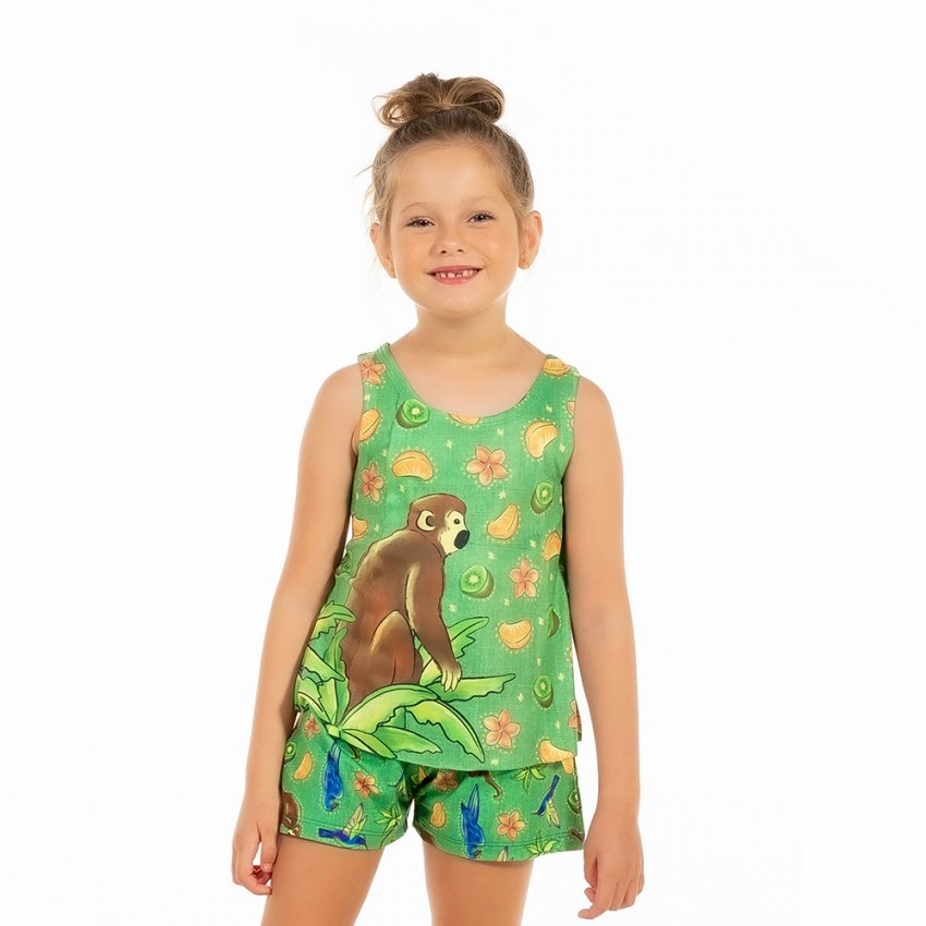 Pijama Infantil Estampado Macaco Frutas Verde Pijama Infantil Estampado Macaco Frutas Verde