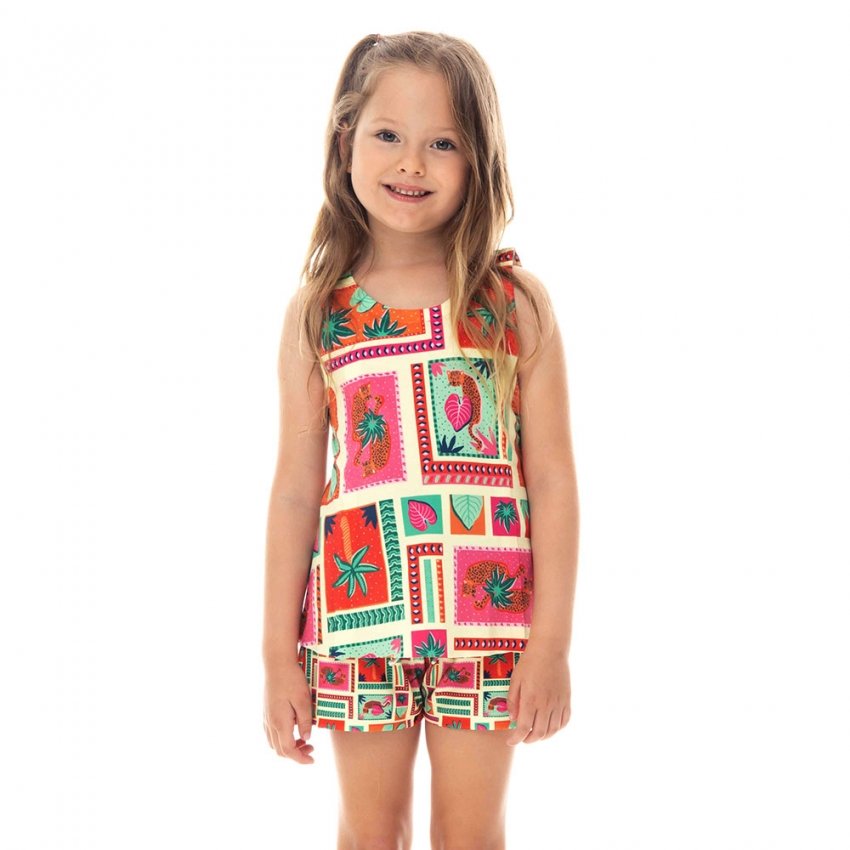 Pijama Infantil Estampado Onça Quadros Fundo Amarelo Pijama Infantil Estampado Onça Quadros Fundo Amarelo