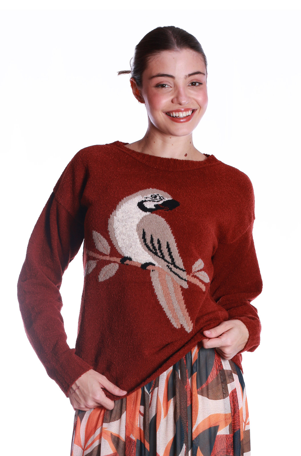 Blusão Tricot Jacquard Terracota Arara Blusão Tricot Jacquard Terracota Arara