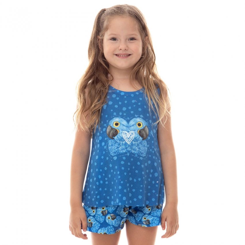 Pijama Infantil Estampado Ararinha Azul Aqua Branco Pijama Infantil Estampado Ararinha Azul Aqua Branco
