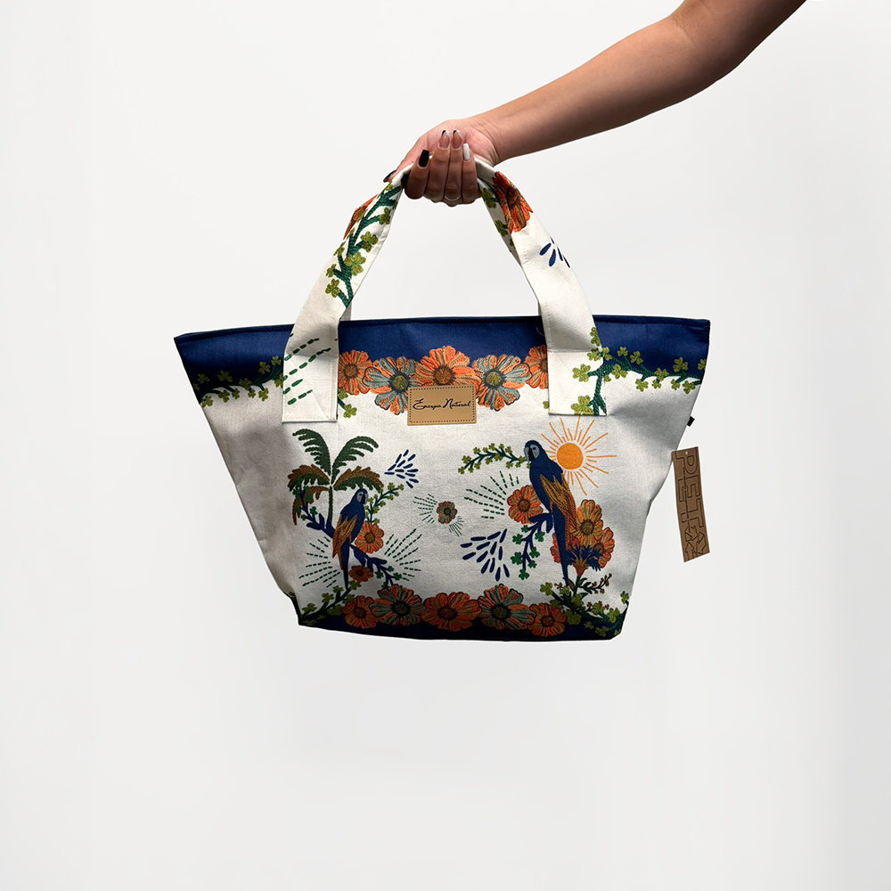 Bolsa Praia New Estampada Arara Tropical Bordado Bolsa Praia New Estampada Arara Tropical Bordado