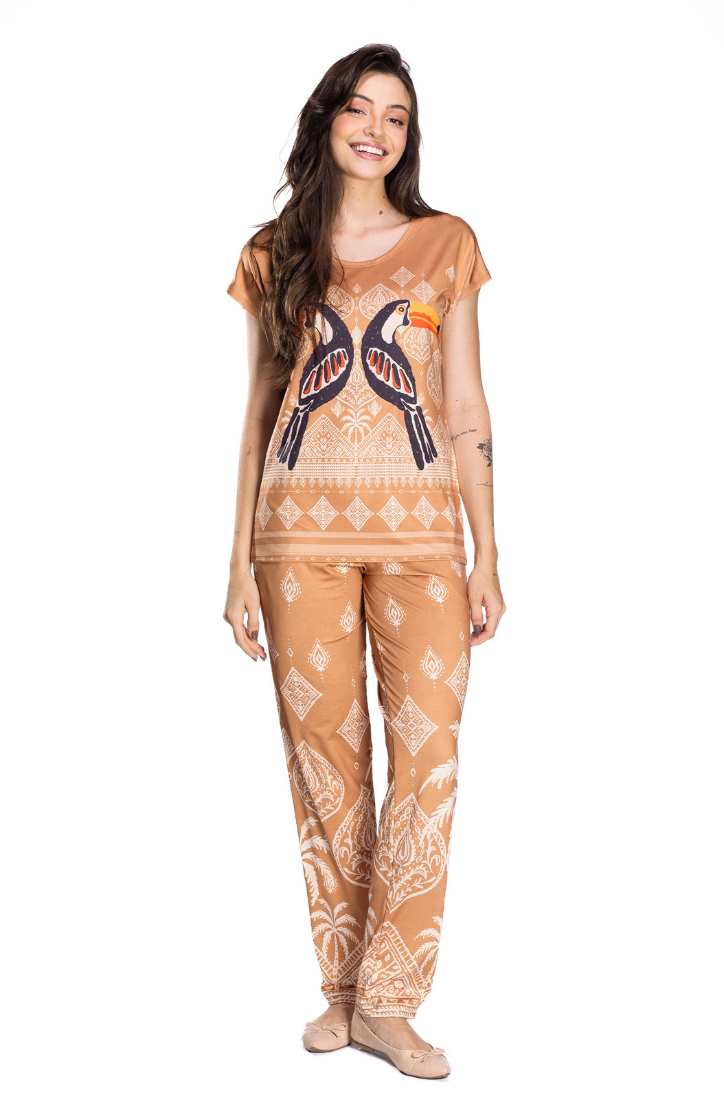 Calça Feminina Fluid Estampada Tucano Desenhos Étnicos Calça Feminina Fluid Estampada Tucano Desenhos Étnicos