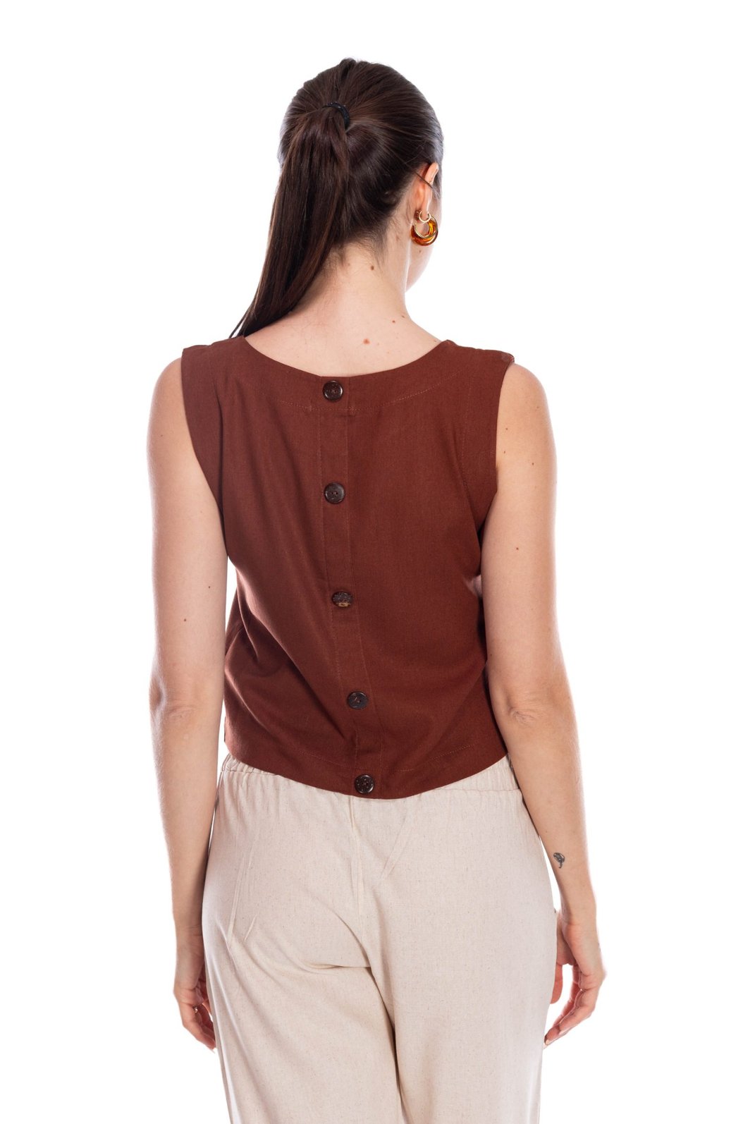 Cropped Feminino Linho Ana Marrom Cropped Feminino Linho Ana Marrom