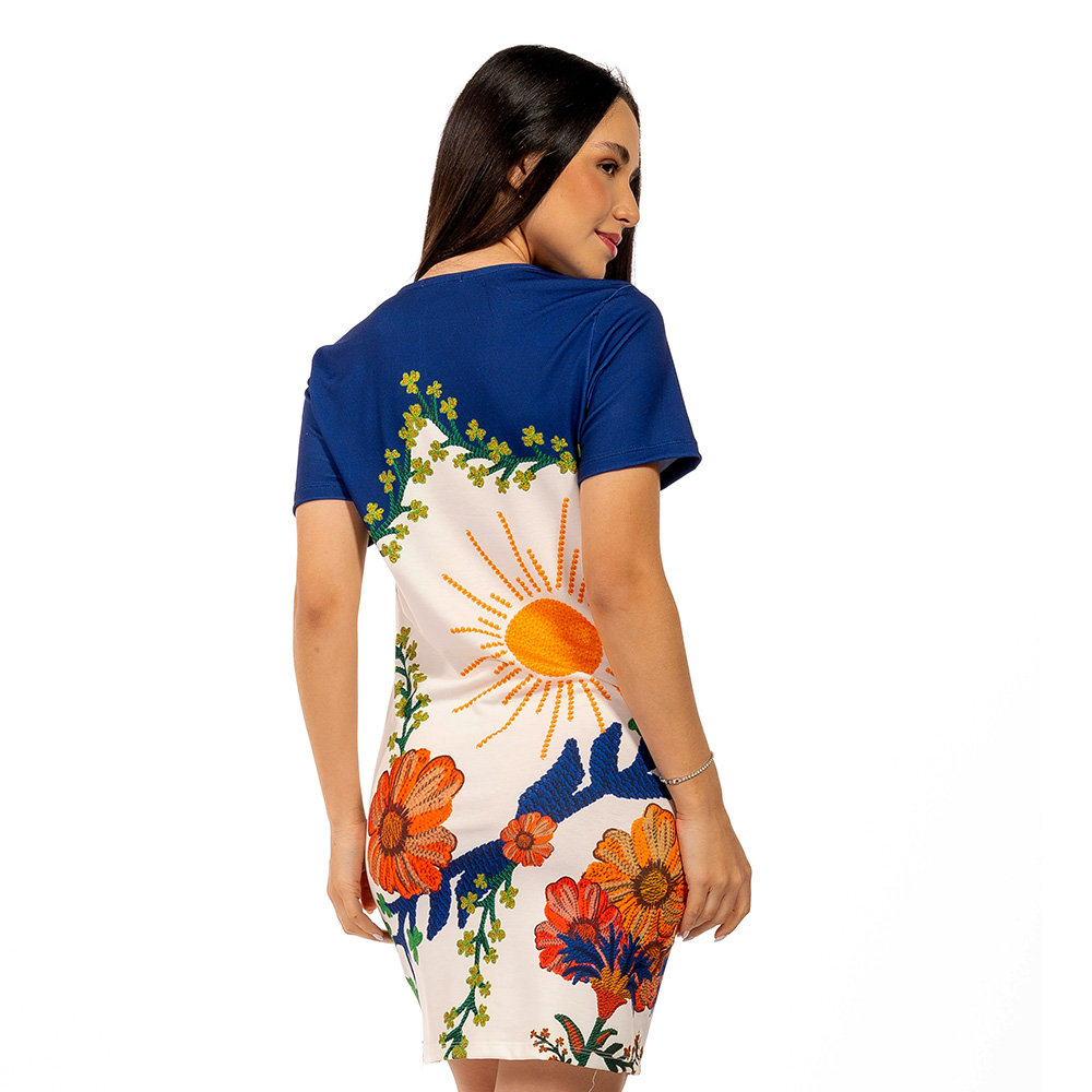 Vestido Feminino Floresta Estampado Arara Tropical Bordado