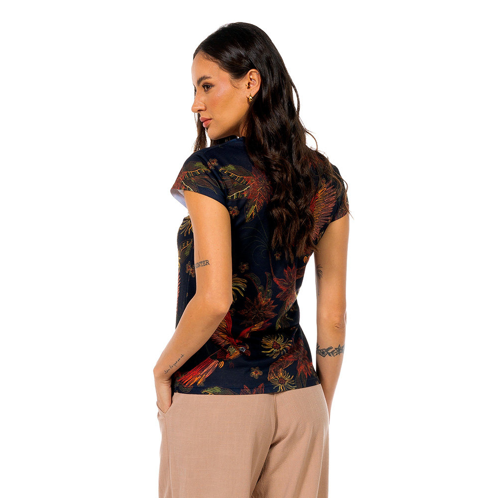Blusa Florata Estampada Arara Flor Bordado Off Blusa Florata Estampada Arara Flor Bordado Off