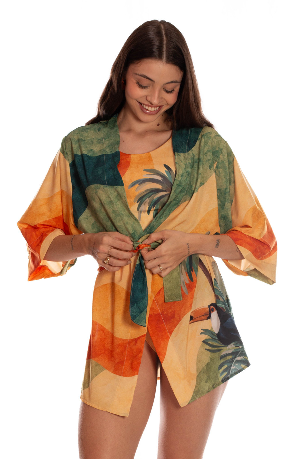 Kimono Feminino Raizes Estampado Tucano Dunas Barrado Kimono Feminino Raizes Estampado Tucano Dunas Barrado