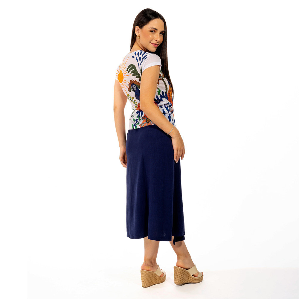 Blusa Florata Estampada Arara Tropical Bordado Blusa Florata Estampada Arara Tropical Bordado