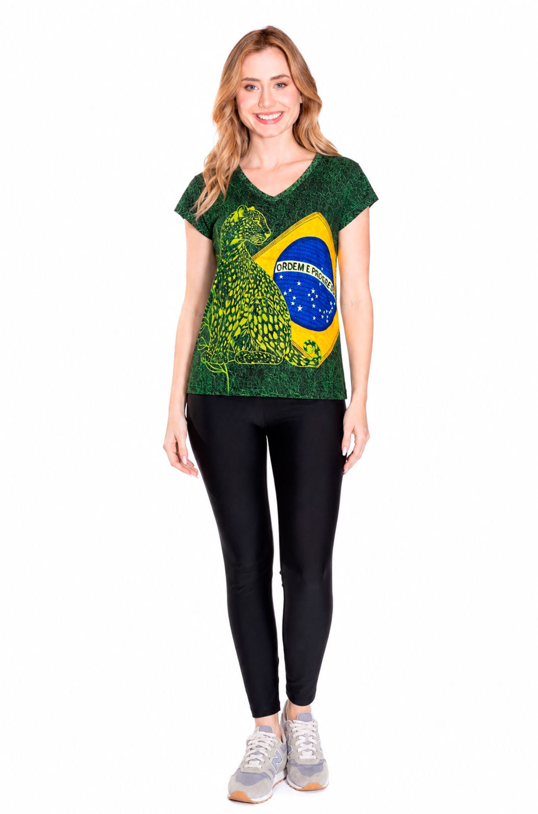 Blusa Florata Estampada Bandeira Brasil Bordado
