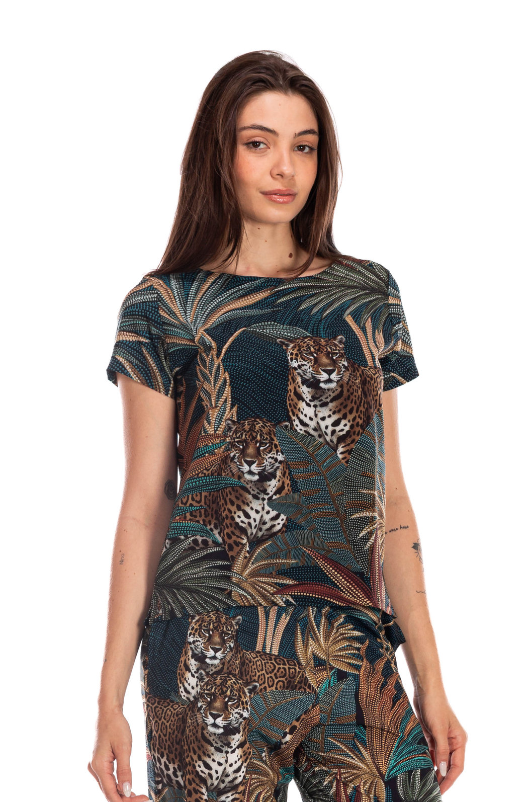 Blusa Feminina Atena Estampada Onças Pontos de Luz Blusa Feminina Atena Estampada Onças Pontos de Luz