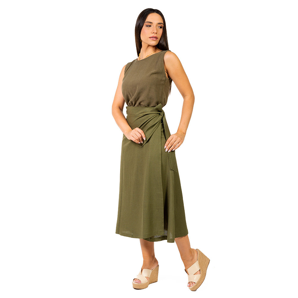 Saia Linho Envelope Ana Verde Musgo Saia Linho Envelope Ana Verde Musgo