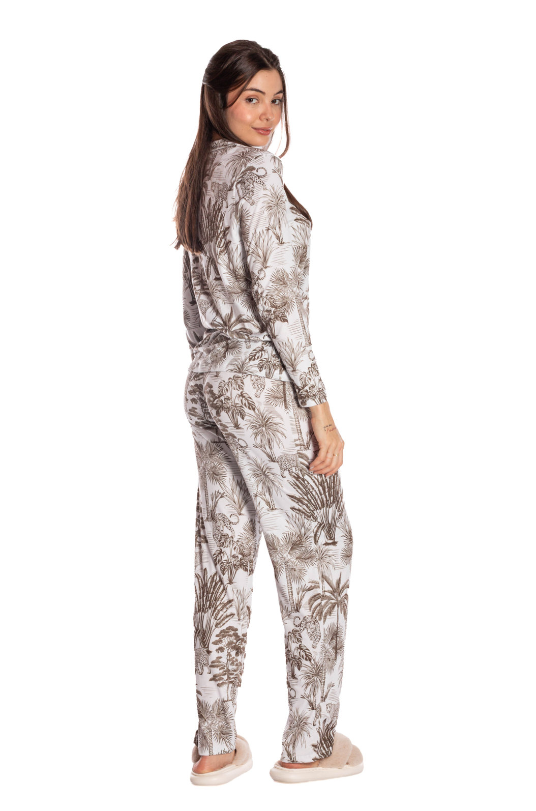 Pijama Feminino Manga Longa Americano Estampado Natureza Caramelo Pijama Feminino Manga Longa Americano Estampado Natureza Caramelo