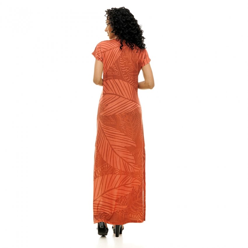 Vestido Feminino Jeri Longo New Estampado Arara Terracota Vestido Feminino Jeri Longo New Estampado Arara Terracota