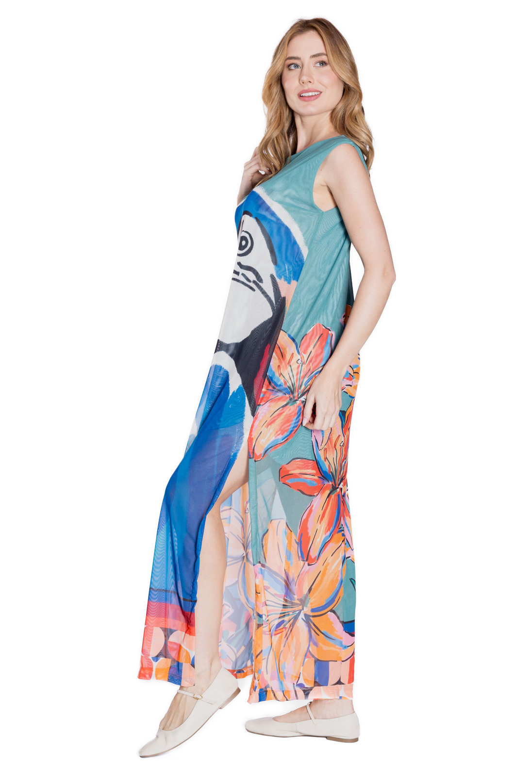 Vestido Feminino Tule Maré Estampado Canindé Bananas e Lírio Vestido Feminino Tule Maré Estampado Canindé Bananas e Lírio