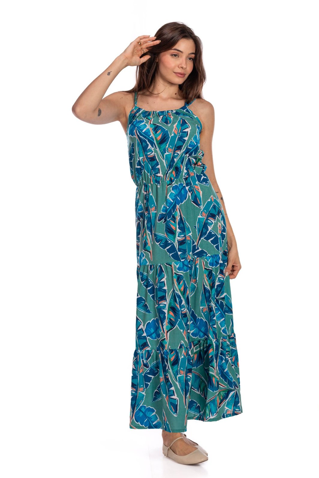 Vestido Feminino Aurora Estampado Canindé Bananas e Lírio