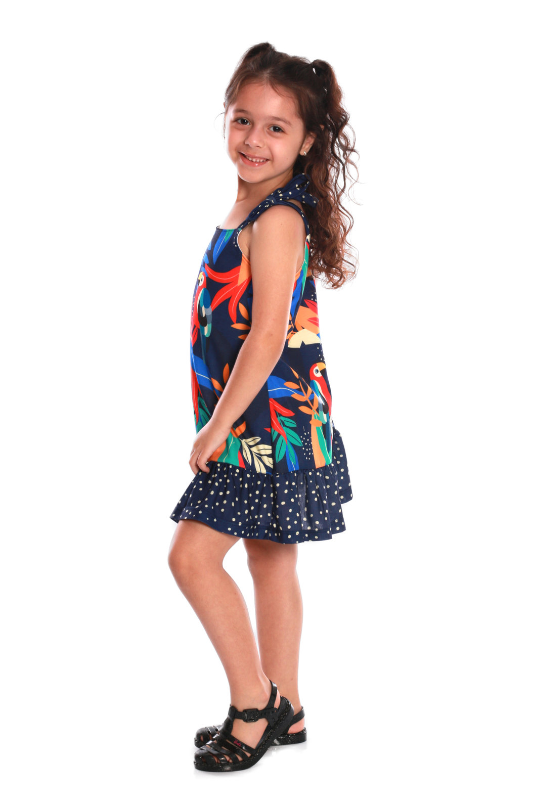 Vestido Infantil Luau Infantil Estampado Desenho Infantil Araras Vestido Infantil Luau Infantil Estampado Desenho Infantil Araras