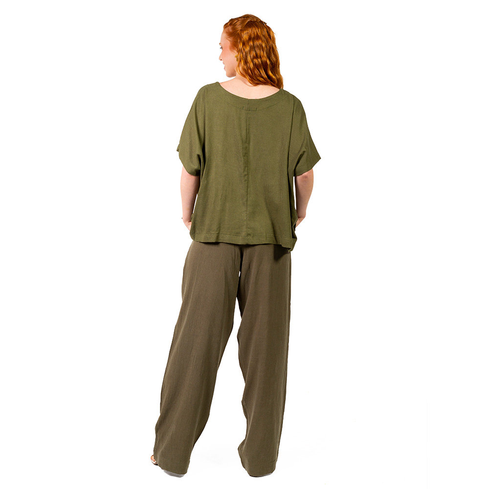 Calça Feminina Linho Ampla Ana Verde Musgo Calça Feminina Linho Ampla Ana Verde Musgo