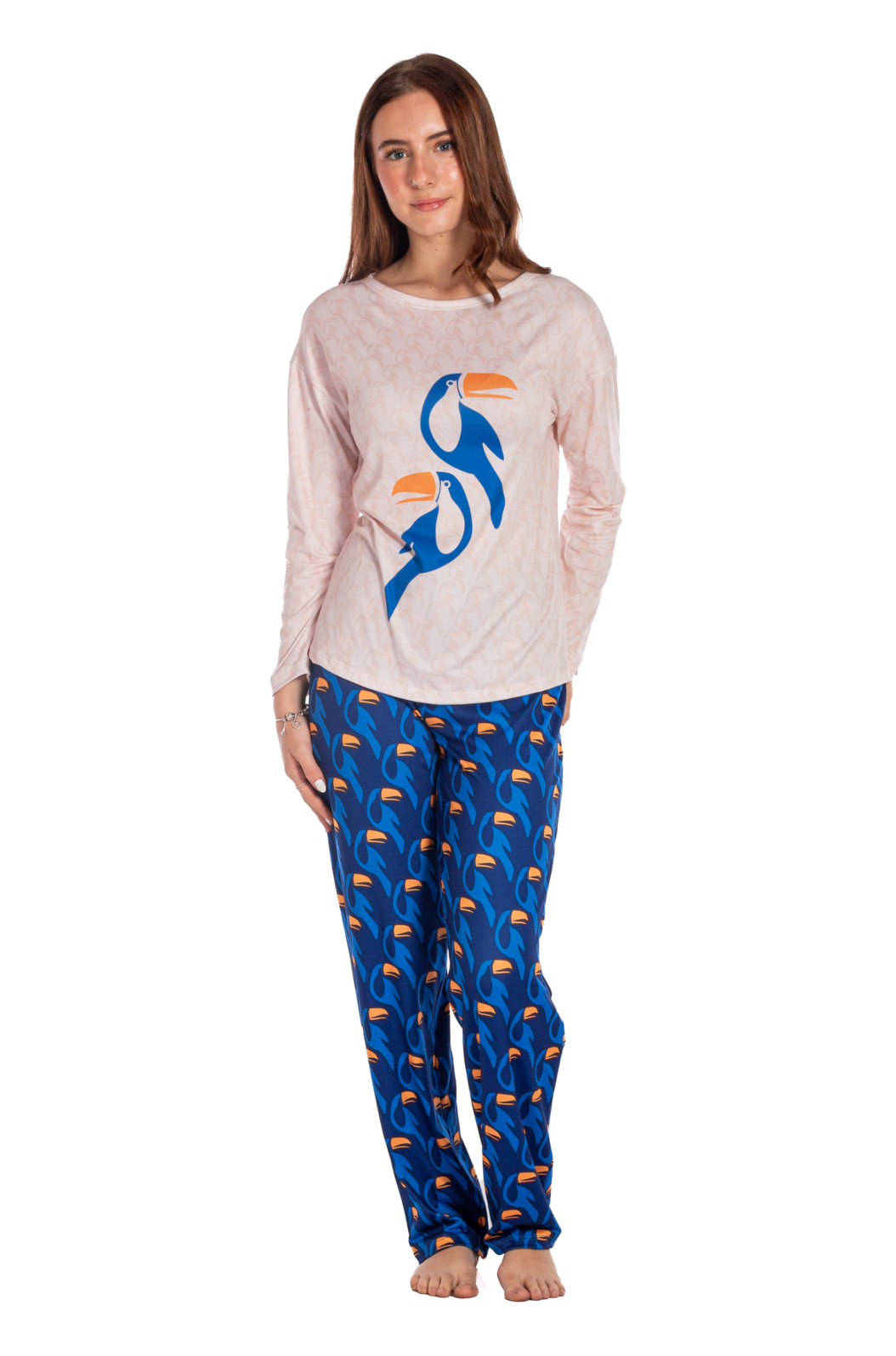 Pijama Feminino Manga Longa Adulto Estampado Tucanos Rapport Vetor