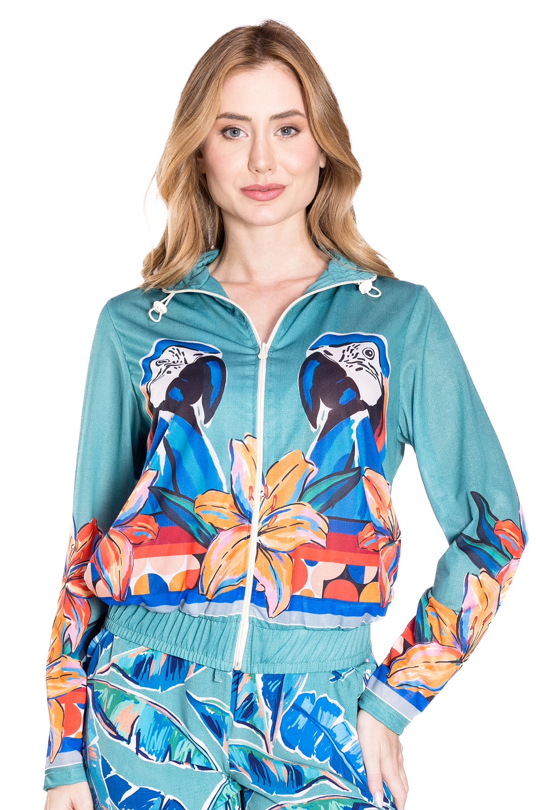 Jaqueta Bomber Catarina Estampada Canindé Bananas e Lírio Jaqueta Bomber Catarina Estampada Canindé Bananas e Lírio