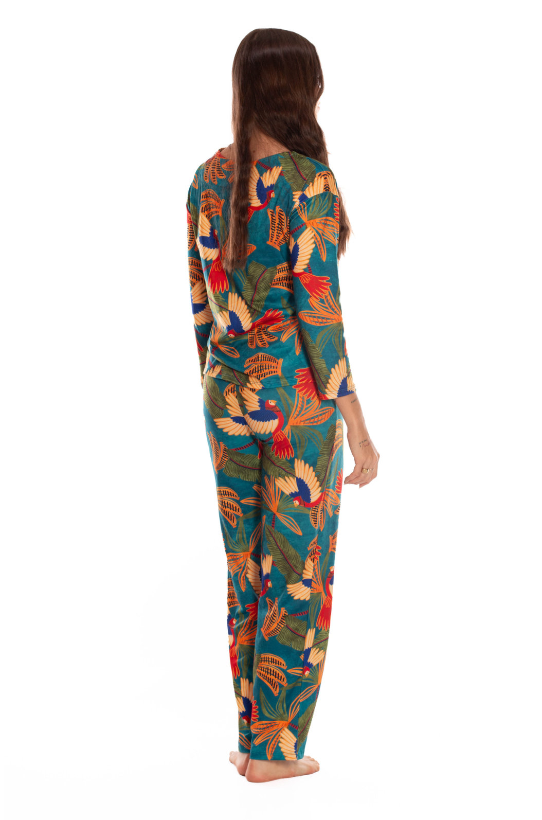 Pijama Feminino Manga Longa Estampado Araras Bananas Pijama Feminino Manga Longa Estampado Araras Bananas