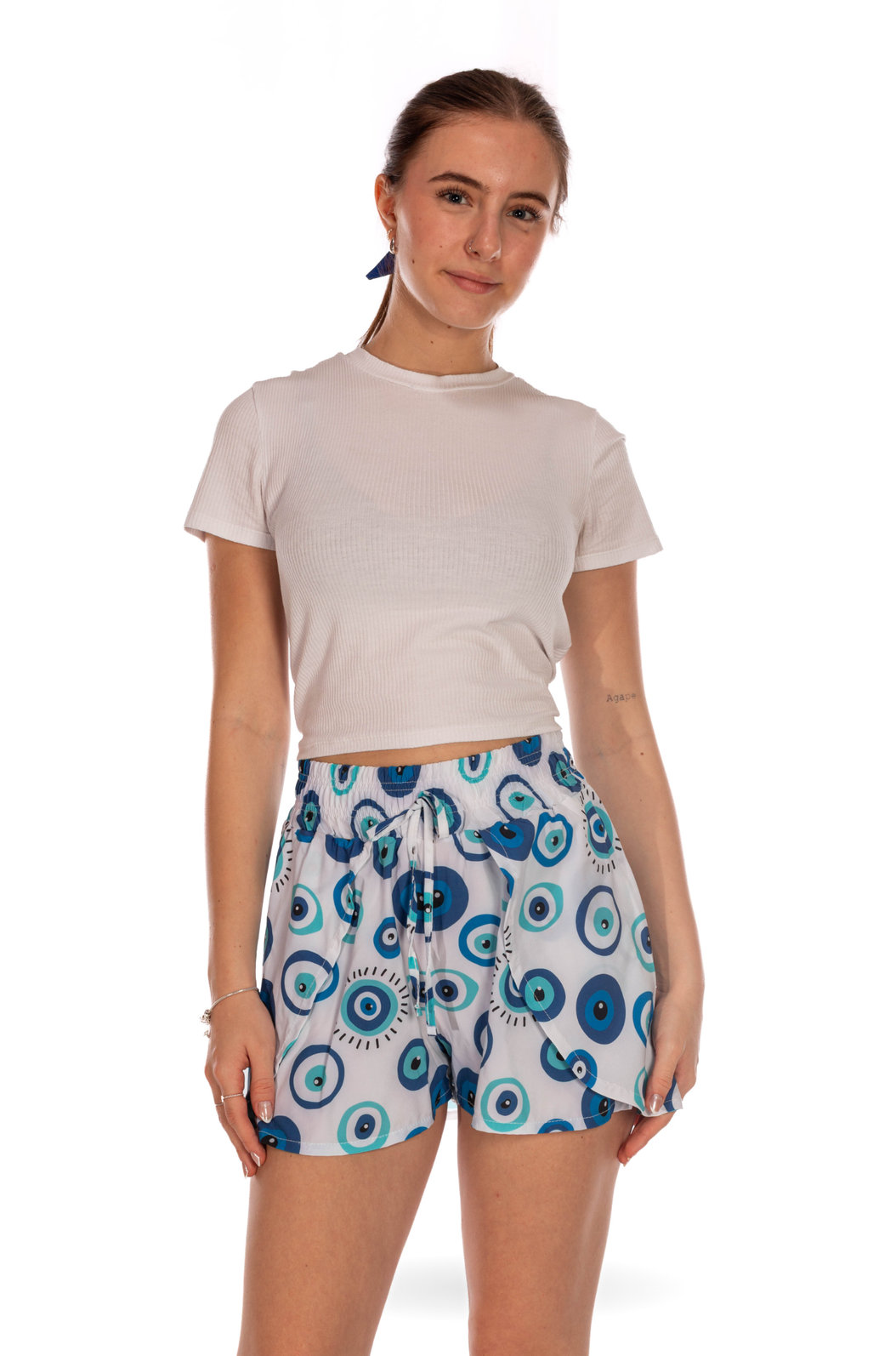 Shorts Atena Envelope Estampado Olho Grego Shorts Atena Envelope Estampado Olho Grego